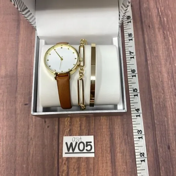 INC GOLD AND BROWN WATCH WITH BRACELETS COMBO W05 - Picture 4 of 4